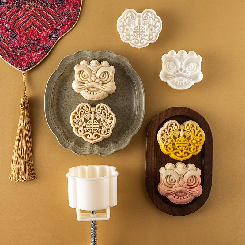 3DMooncake Mold 30g/50g/75g National Tide Style Lion Patterns Mooncake Molds Press Cookie Mould for Mid-Autumnfond fondant molds