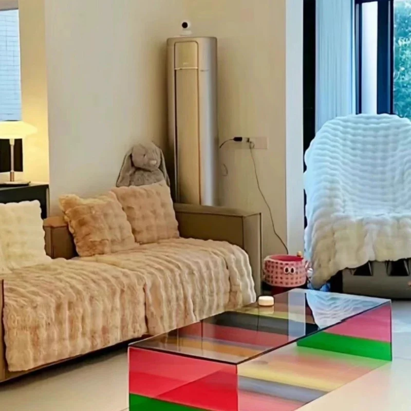 

Memphis dopamine rainbow coffee table living room Internet celebrity designer GLAS furniture glass bay window creative tea table