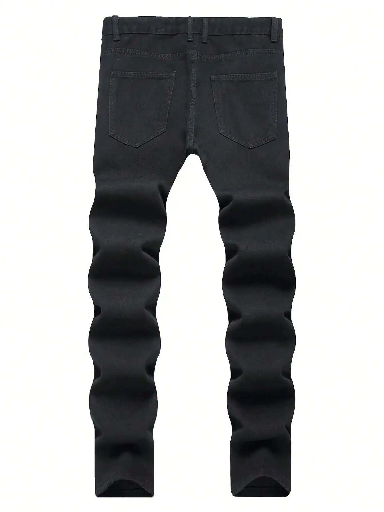 Single piece of trendy streetwear: straight-cut ripped denim jeans in black.