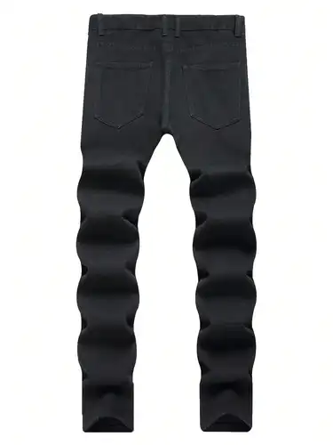 Imagen 2 del producto Una sola pieza de ropa de calle moderna: jeans de mezclilla rasgados de corte recto en negro.