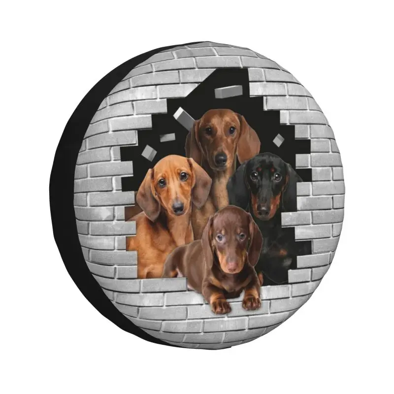 Custom Dachshund Dog In Cement Brick Spare Tire Cover for Toyota Jeep Badger Wiener Sausage 4WD 4x4 SUV Car Wheel Protector