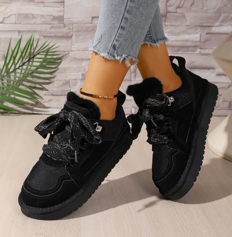 Damen Echt-Schaffell-Wollschneestiefel 2026 Neues Design Niedriger Schaft Dicke Sohle Schnürung Natürliches Fell Warme Baumwollschuhe Winter Herren Hausschuhe – Detail 19