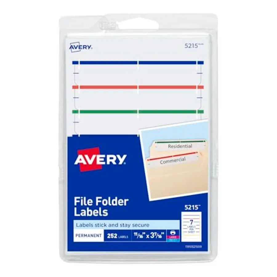 

File Folder Labels on 4 x 6 Sheets Easy Peel Assorted Print Handwrite 2/3 x 3-7/16 252 Labels 5215