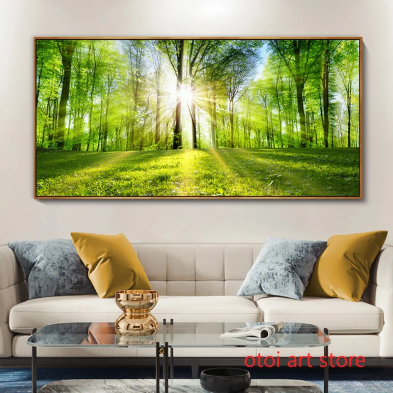 Modern Natural Landscape Forest Green Trees Flowers Bamboo Art Poster Canvas Painting Wall Print Picture Room Home Decor Cuadros