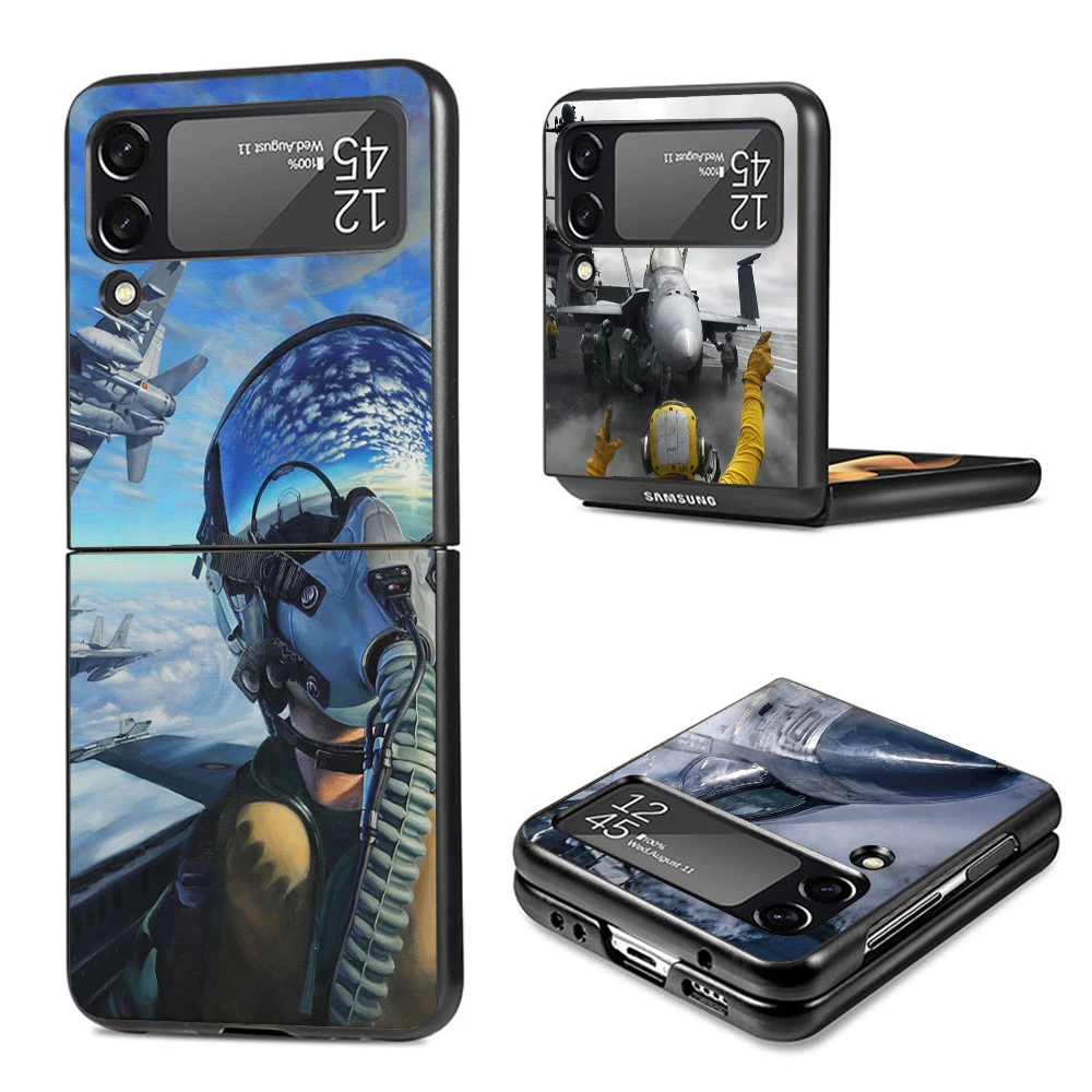 Military Aircraft Warship Fighter Phone Case For Samsung Galaxy Z Flip6 5G Flip5 Flip4 Flip3 ZFlip 6 3 4 5 Hard PC shockproof Ba