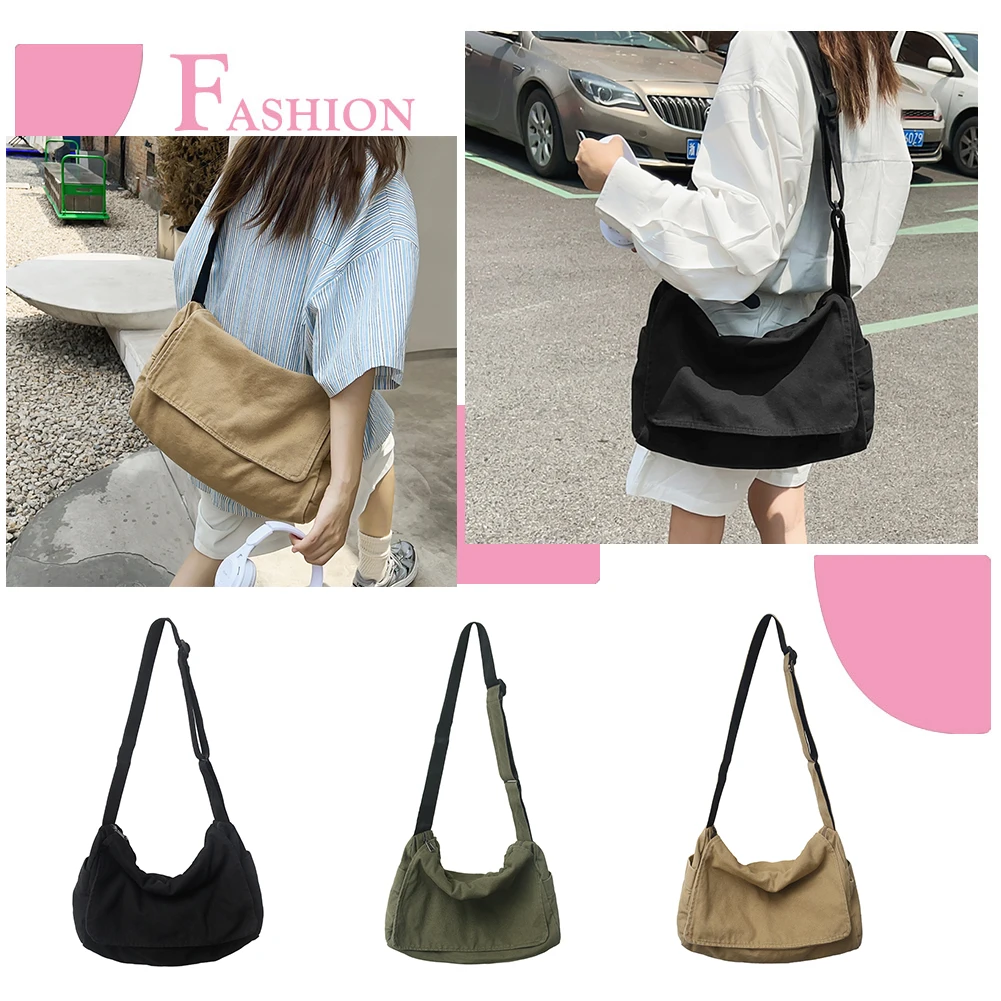 

Women Washed Shoulder Bag Versatile Canvas Messenger Bag Adjustable Strap Trendy Hobo Bag Distressed Satchel Bag Commuting Bag