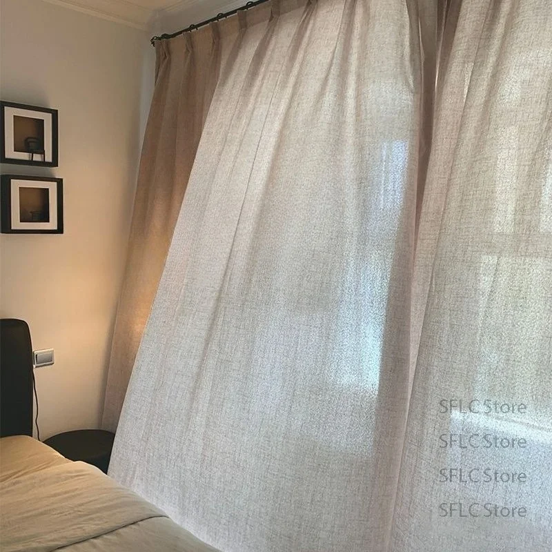 Japanese Cream Style Parlor Blackout Sunshade Curtain Linen High-end Bedroom Sunshade Cloth Decoration Balcony Washable Drapes