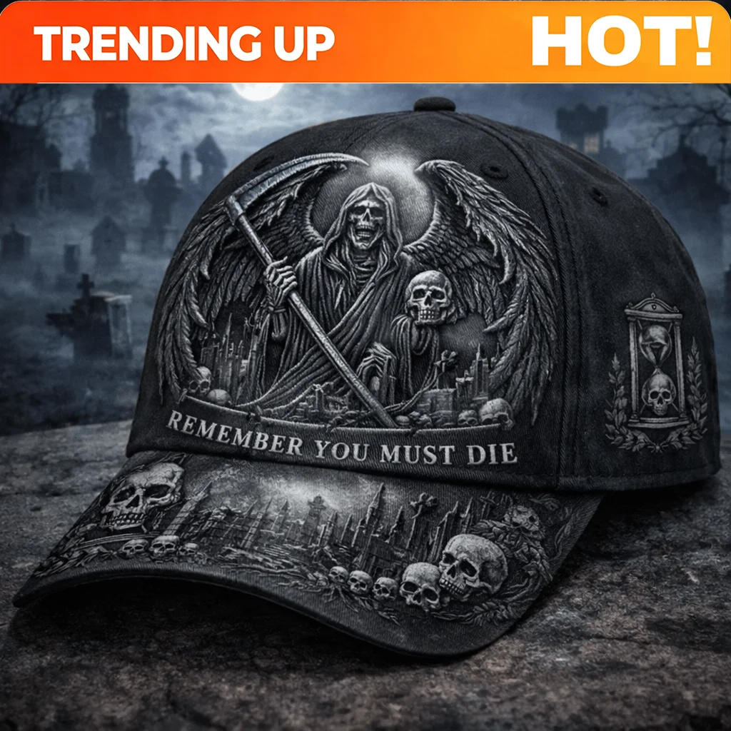 Grim Reaper Gothic Baseball Cap with Winged Skull & 