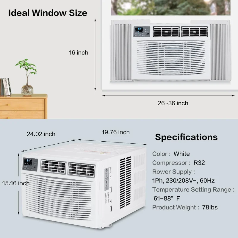 ROVSUN 12000 BTU Air Conditioner Window Unit with Heat, 4-in-1 Window AC Unit Cooler, Heater, Dehumidifier & Fan with Timer