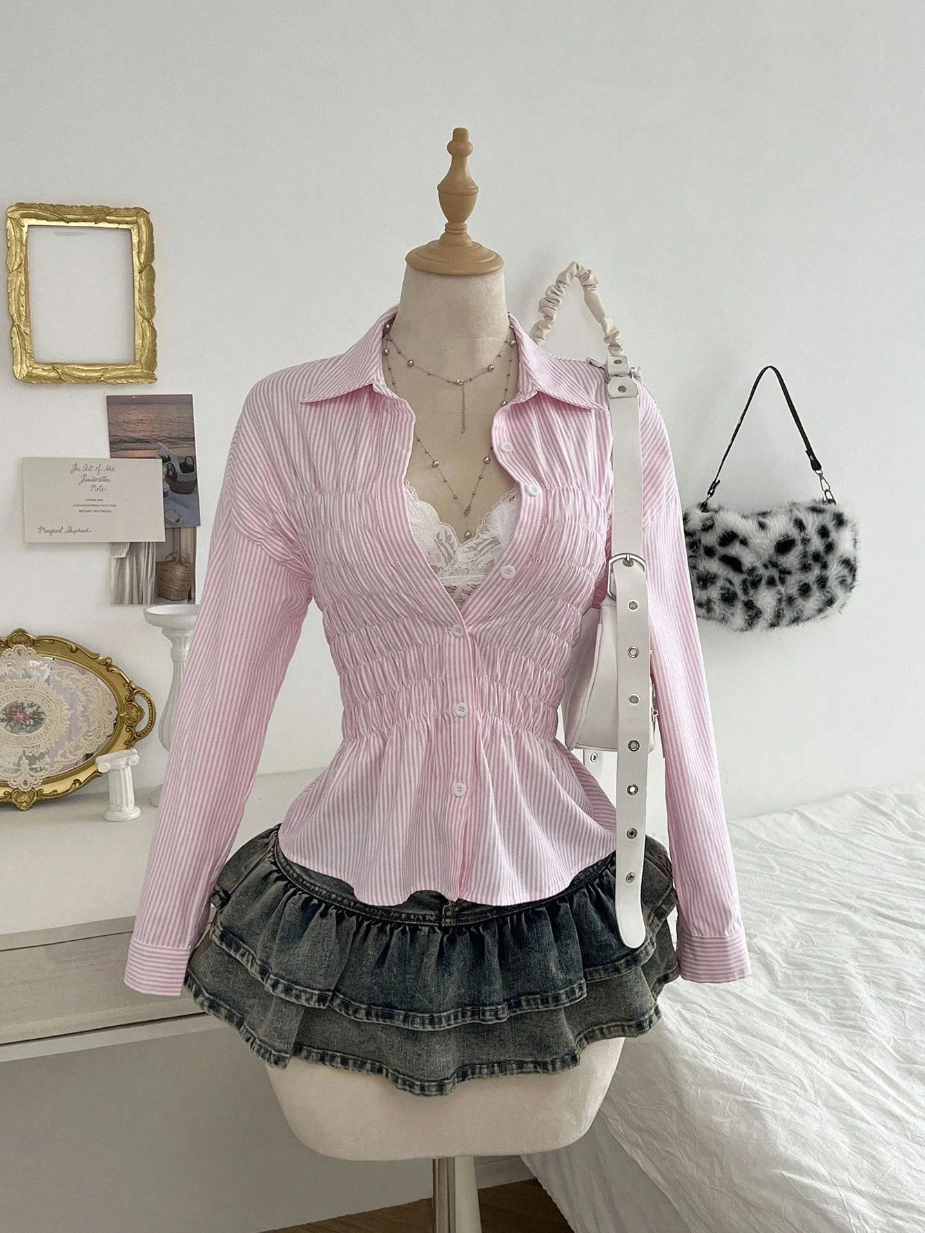 Fashion Striped Slim Fit Blouse Women Single Breasted Long Sleeve Lapel Shirt Streetwear Chic Preppy Style Tops