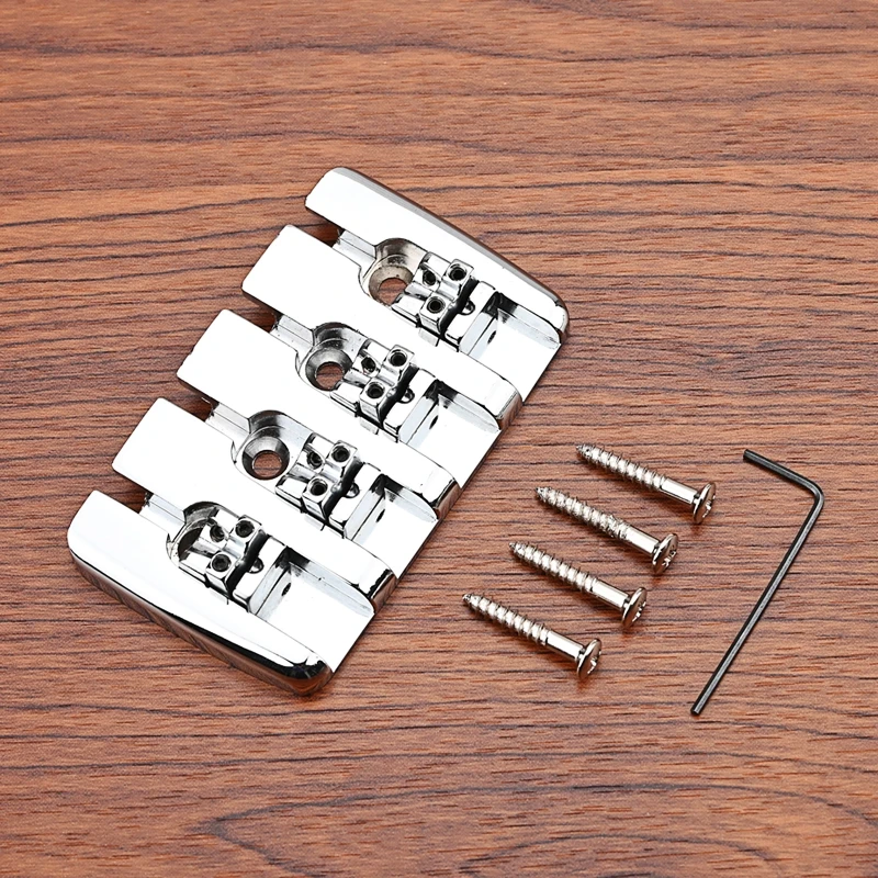 Metal Fixed Hardtail Saddle Bridge with Wrench & Screws Top Load Bass Tailpiece for 4 String Electric Guitar Bass 55KD