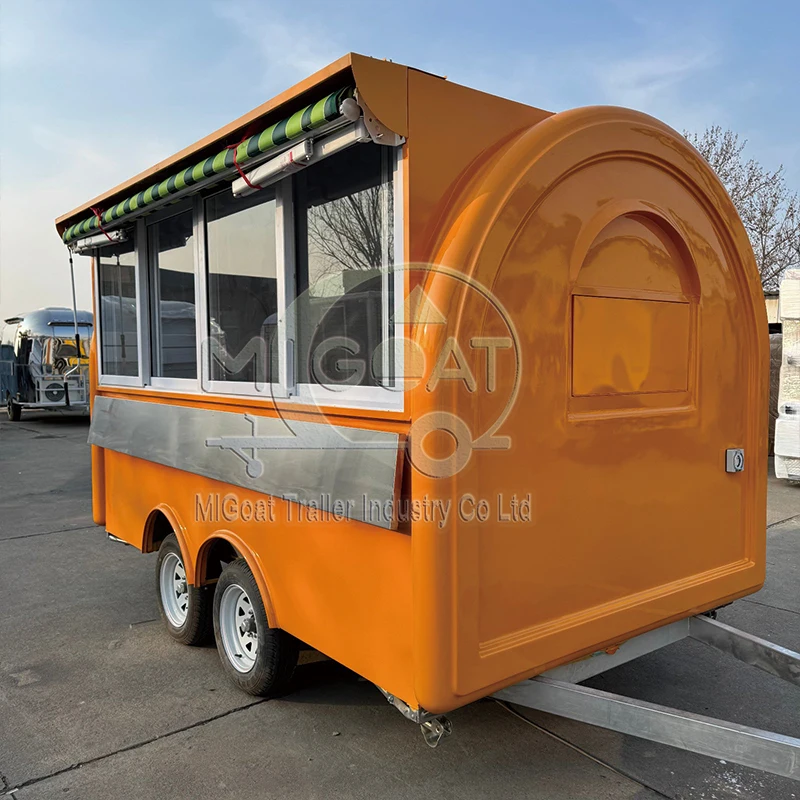 Orange Mobile Food Trailer with Awning Commercial Fast Food Truck for Street Vending Ideal for Business Travel And Camping