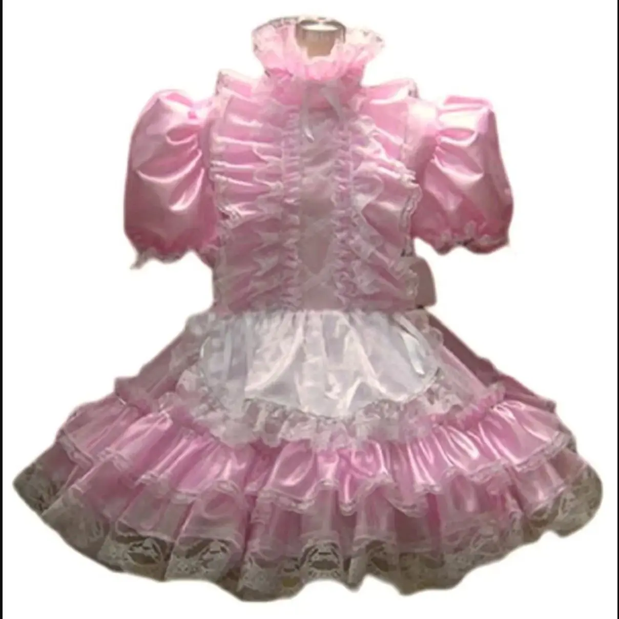 

New pink satin can be customized in multiple colors High neck lace Princess bubble sleeves Cute sexy Gothic dress Customization