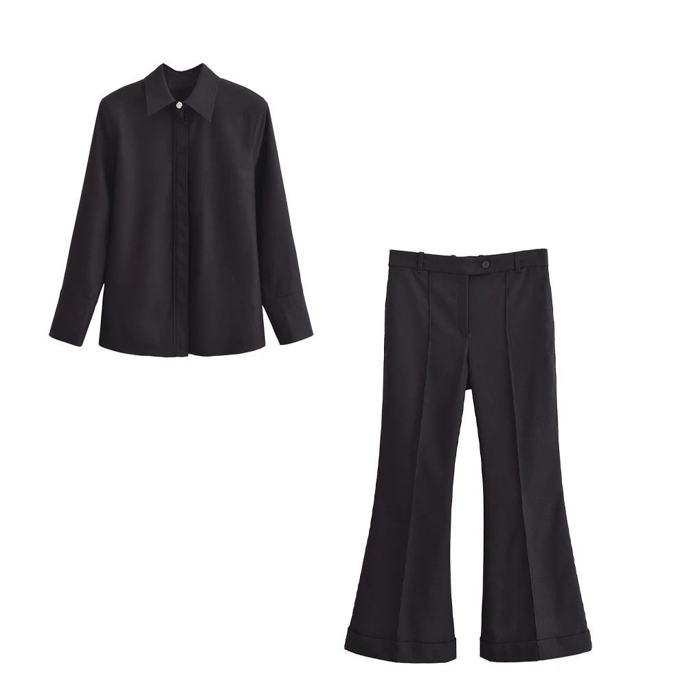 

UNIZERA Women's Pants Set Versatile with Shoulder Pads Fashionable Texture Shirt Mid Waist Pants Spring New Pants Set