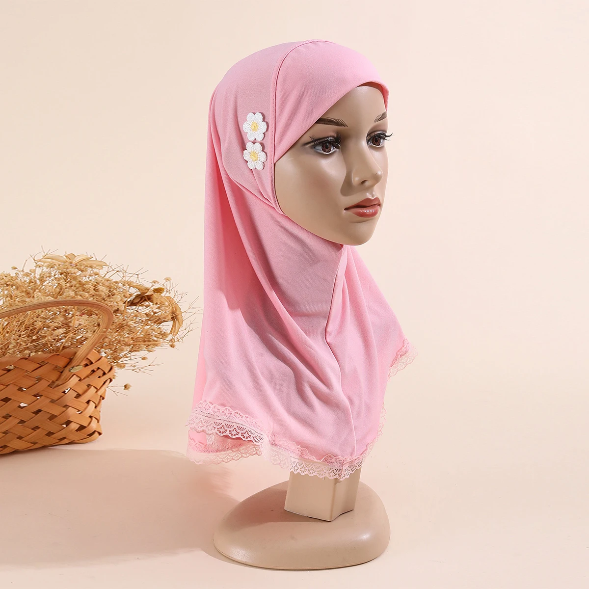 1Pcs Mädchen Blume Spitze Hijab Hüte Muslimischen Arabischen Schal Islamischen Pull Auf Headwrap Schöne 2-6 Jahre altes Mädchen Schal Ramadan