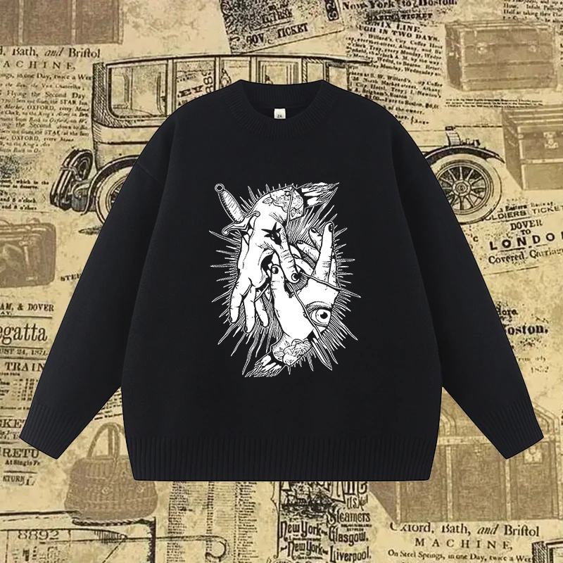 

Повседневный свитер Y2K в стиле Харадзюку в стиле панк с круглым вырезом, женский осенний свитер с длинным рукавом, теплая уличная одежда, вязаная мода, готические классические эстетические свитера