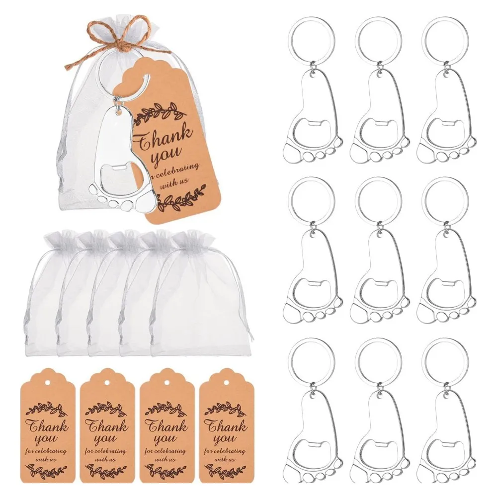 

1set Baby Footprint Bottle Opener Key Buckle Gift Bags Card Kids Birthday Party Favors Baby Shower Souvenirs Gifts for Guests