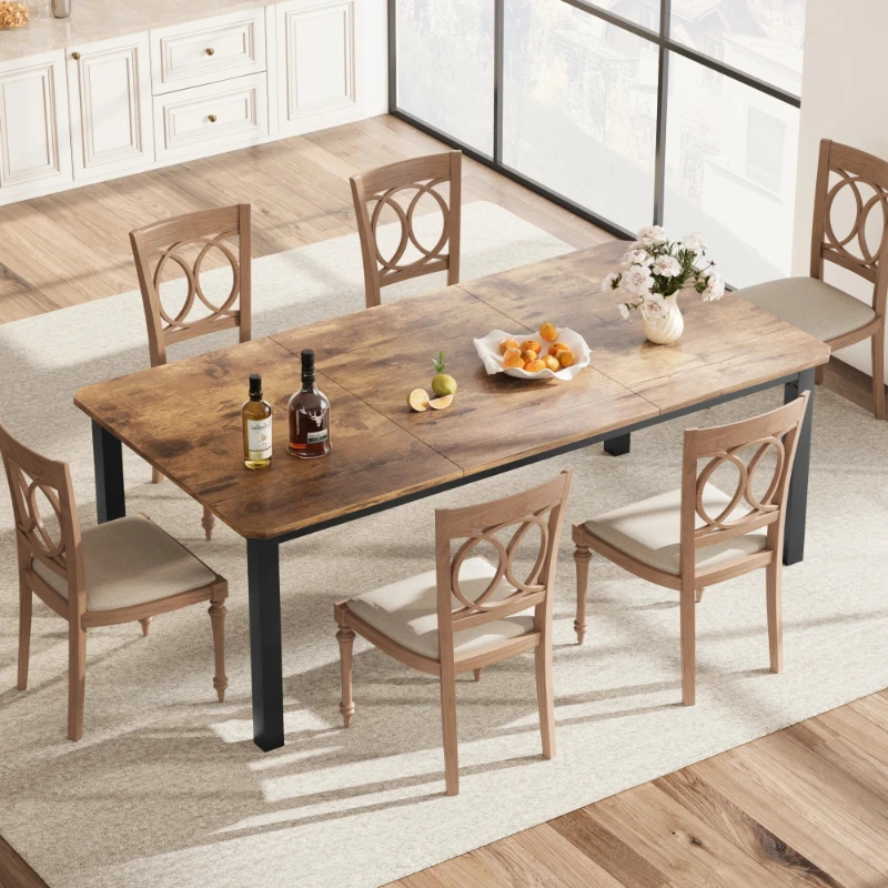 Dining Table for 6-8 People, 78 Inch Long Kitchen Dining Table， Rectangular Dining Table with Cut Corners for Living Room