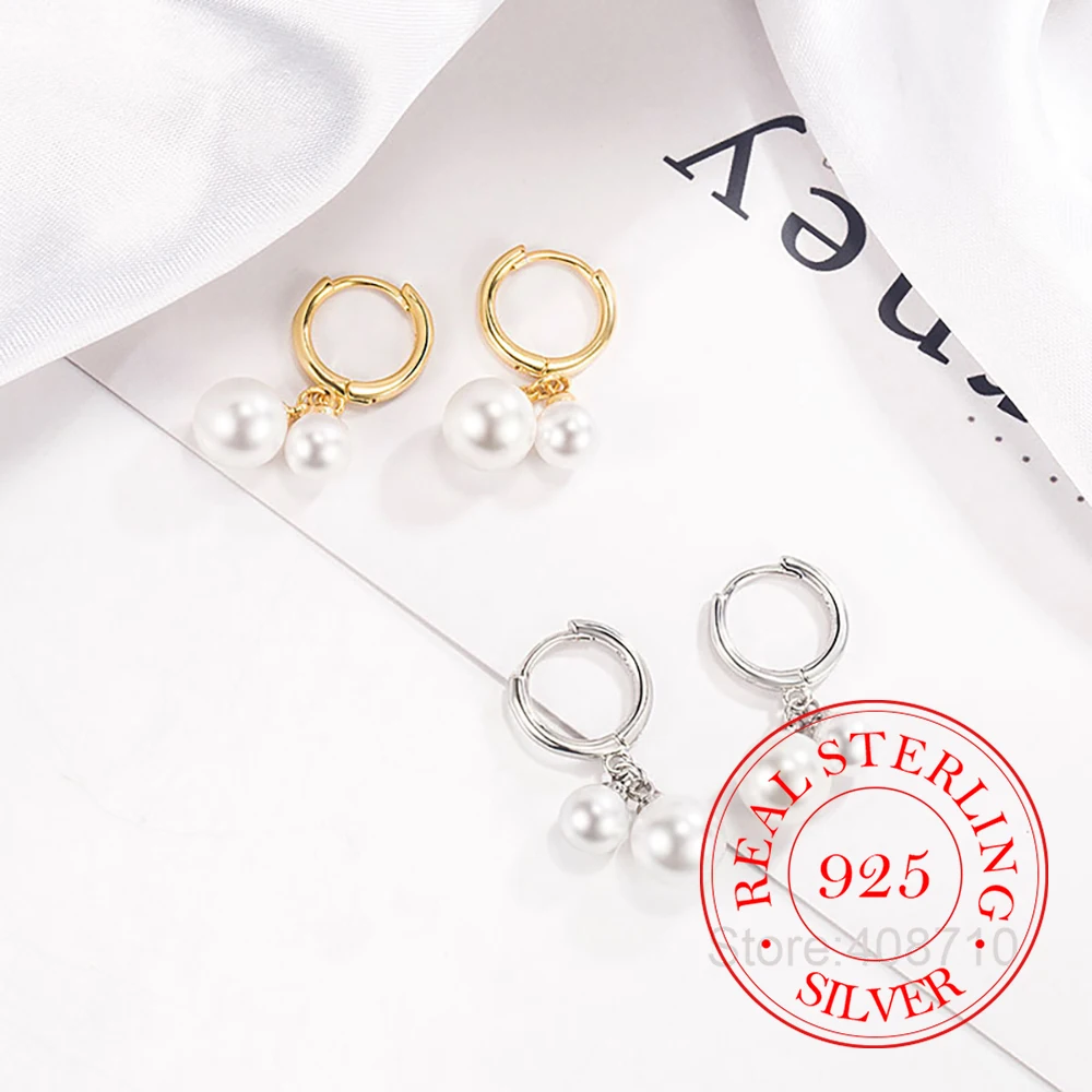 925 Sterling Silber Größen Perle Huggie Creolen Für Frauen 2025, Luxus Hochzeit Schmuck Geschenk Weibliche Pendientes