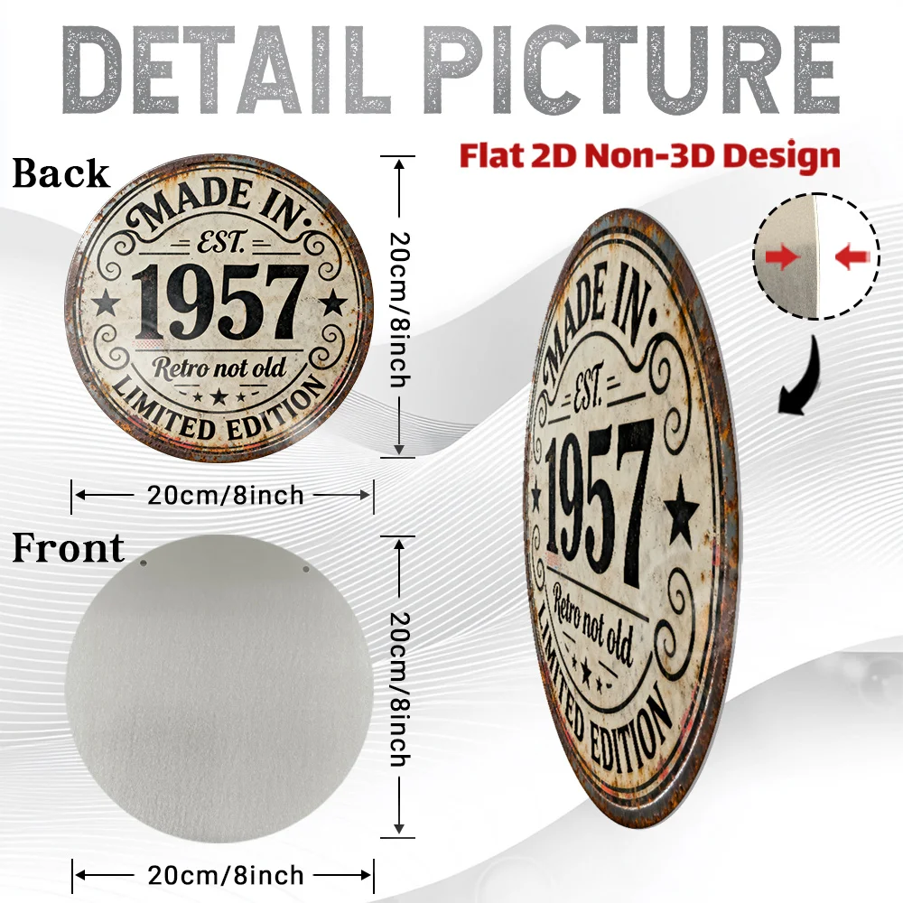 2D Flat,, 2D Flat, 1pc, Vintage Metal Aluminum Sign Decoration (8'' X 8''), Made in 1957 - 70+ Years of  Legacy, ' Not Old' Limi