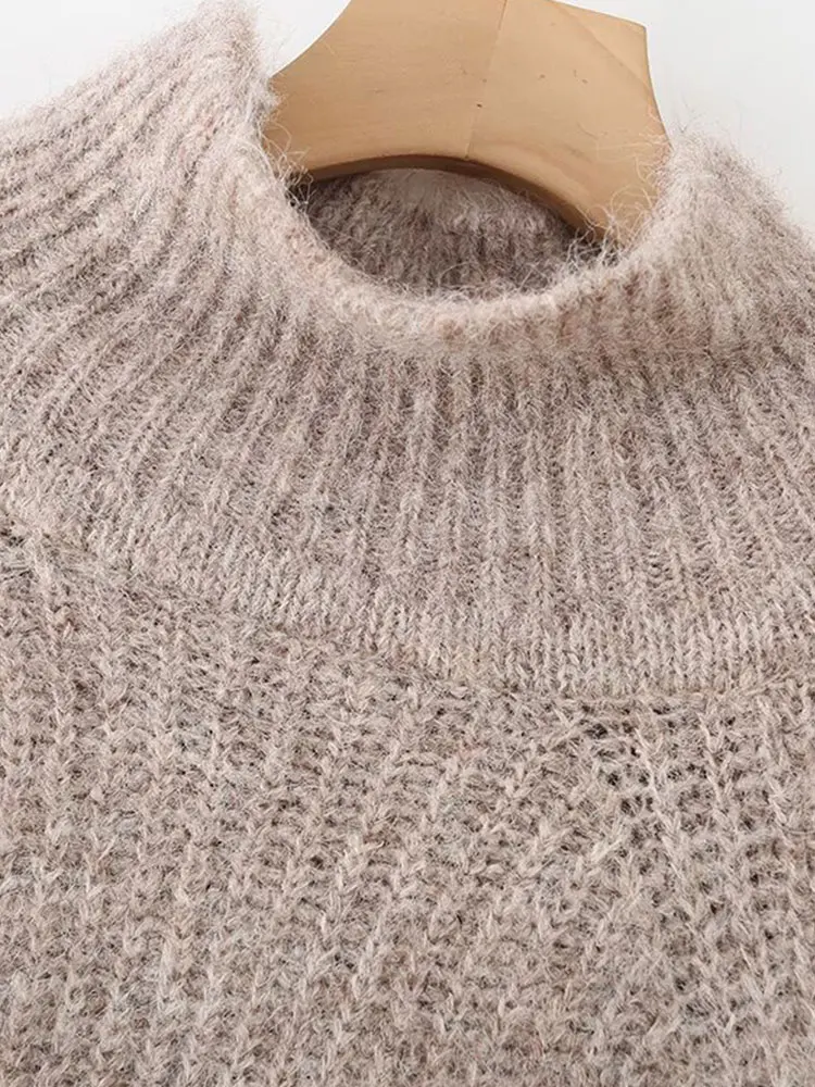 Nlzgmsj 2025 Autumn Chic Knitted Pullover  Mock Neck Sweater Fashion Casual  Lantern Sleeve Female Street Knitwear Top