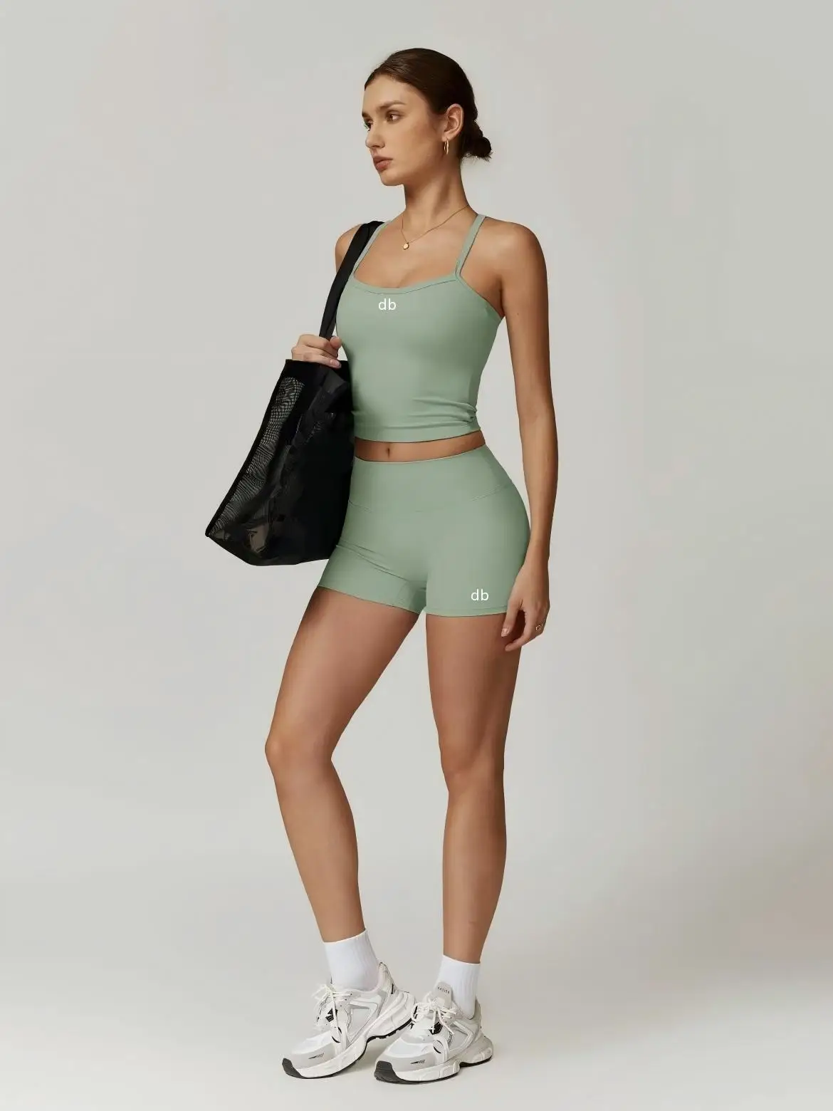 Women's waist slimming and hip lifting sports vest, suspender shorts set, yoga fitness running sportswear