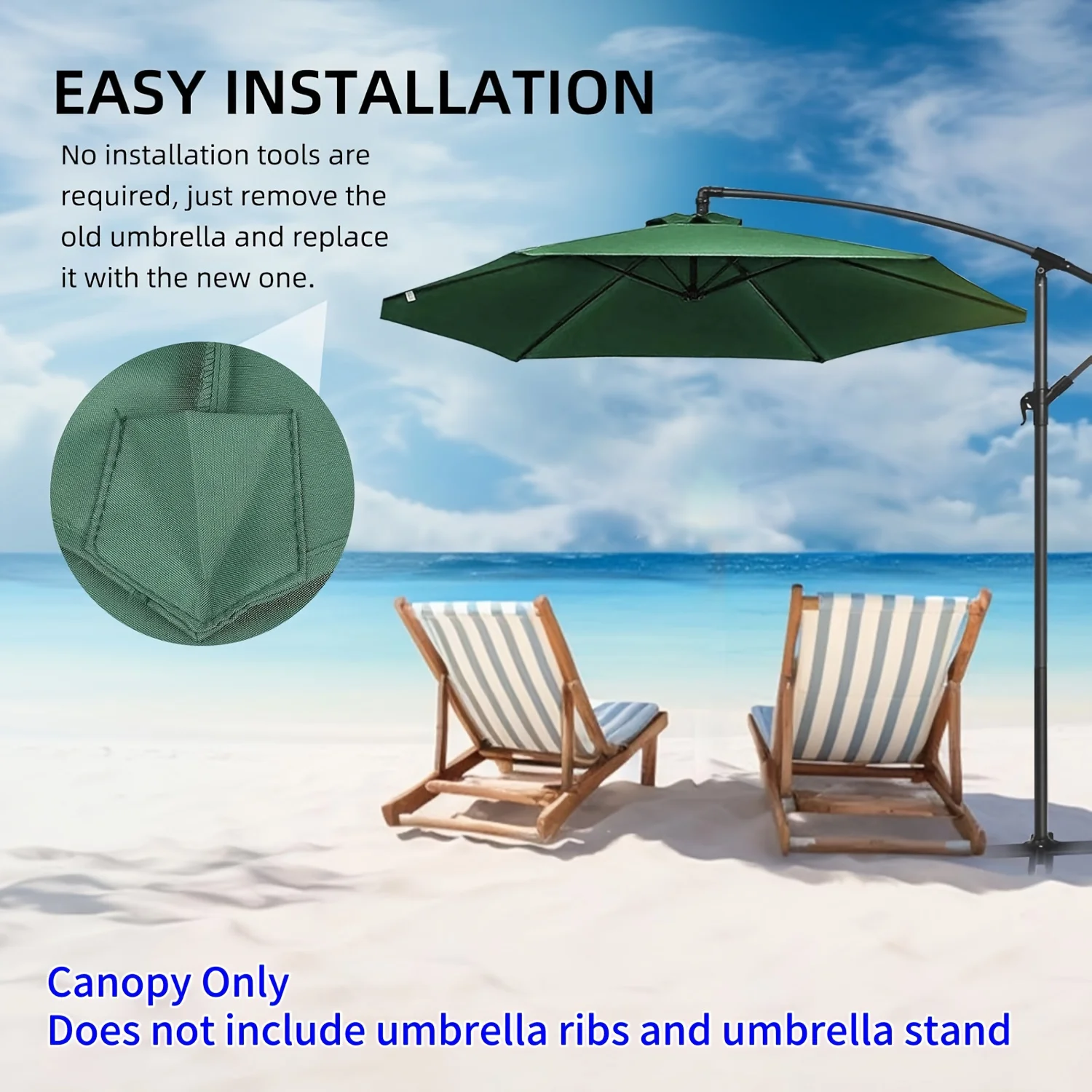 Suitable for 2.7m, 8-rib patio umbrella (only umbrella cloth, no rib bracket), patio umbrella replacement canopy, green