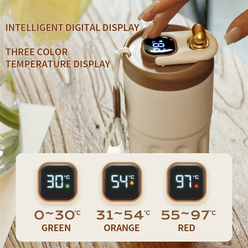 

410ml Intelligent Insulation Cup Water Bottle Digital Display Vacuum Travel Portable Thermos Stainless Steel Vehicle Mounted