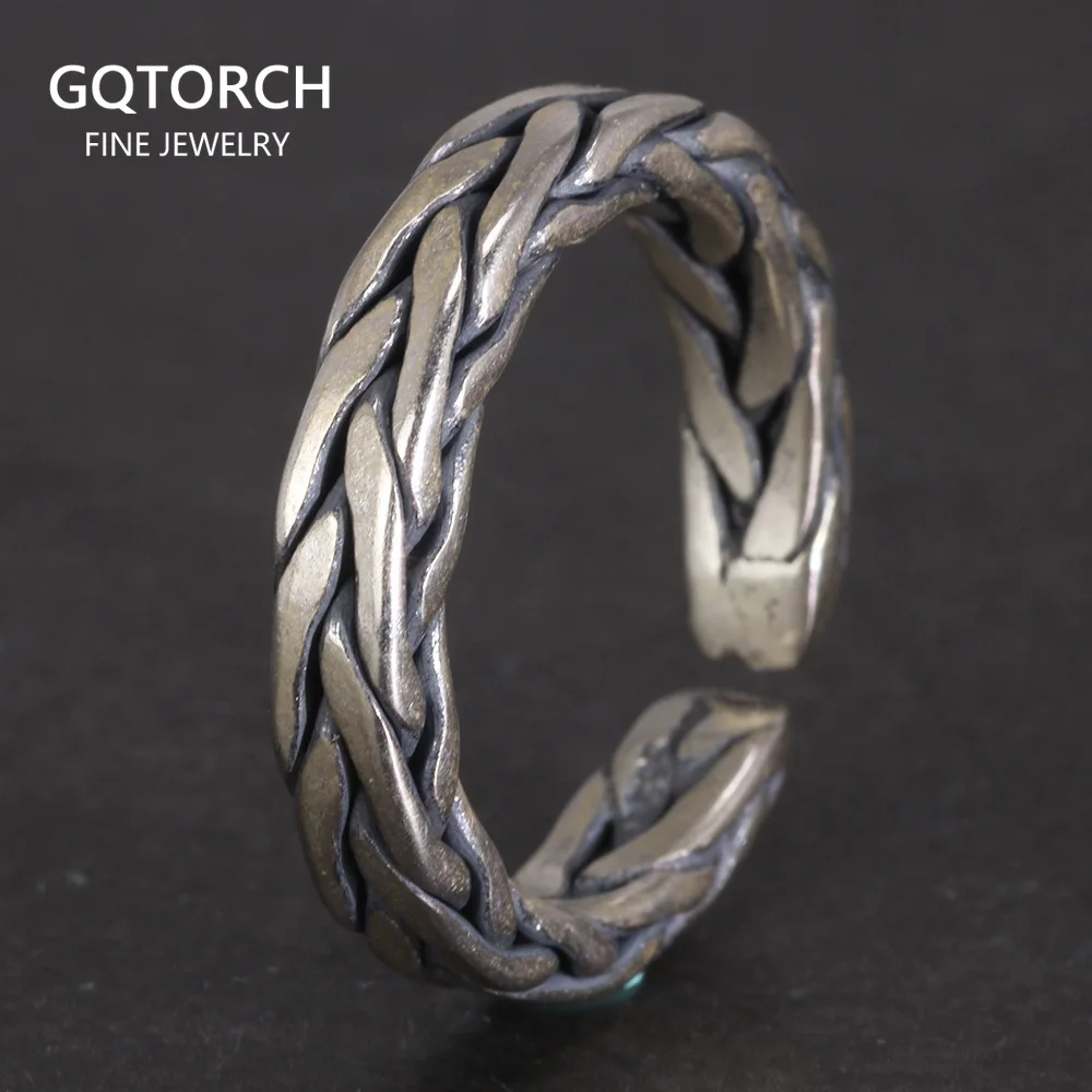 

Real 925 Sterling Silver Braided Rings Viking Jewelry Retro Punk Rock Adjustable Size 6-9