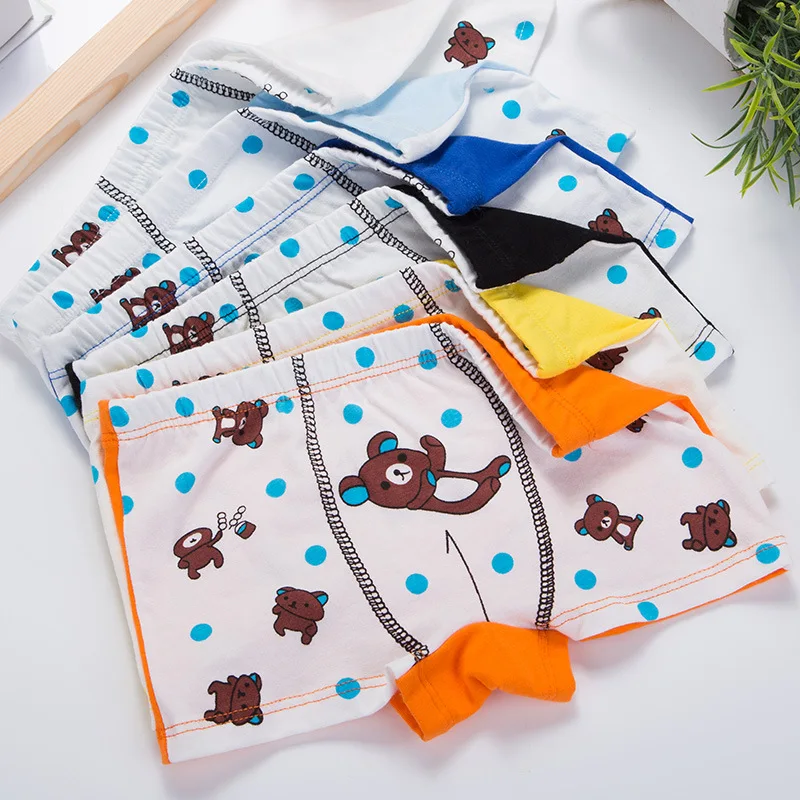 Round Yuan Boy Cotton Briefs Bear Design Baby Boy Underwear Size M-L-XL Children Soft Healthy Underpants Breathable Briefs 4pcs