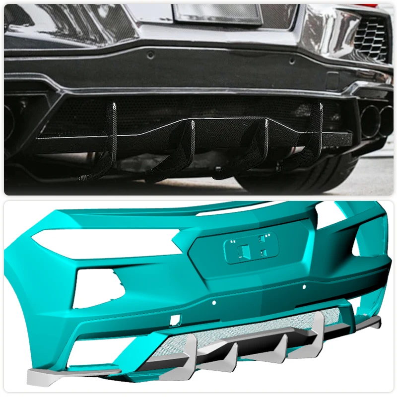 Car Rear Bumper Diffuser Lip Spoiler For Chevrolet Corvette C8 Stingray Convertible Coupe 2-Door 2020-2023 Rear Lip Carbon Fiber