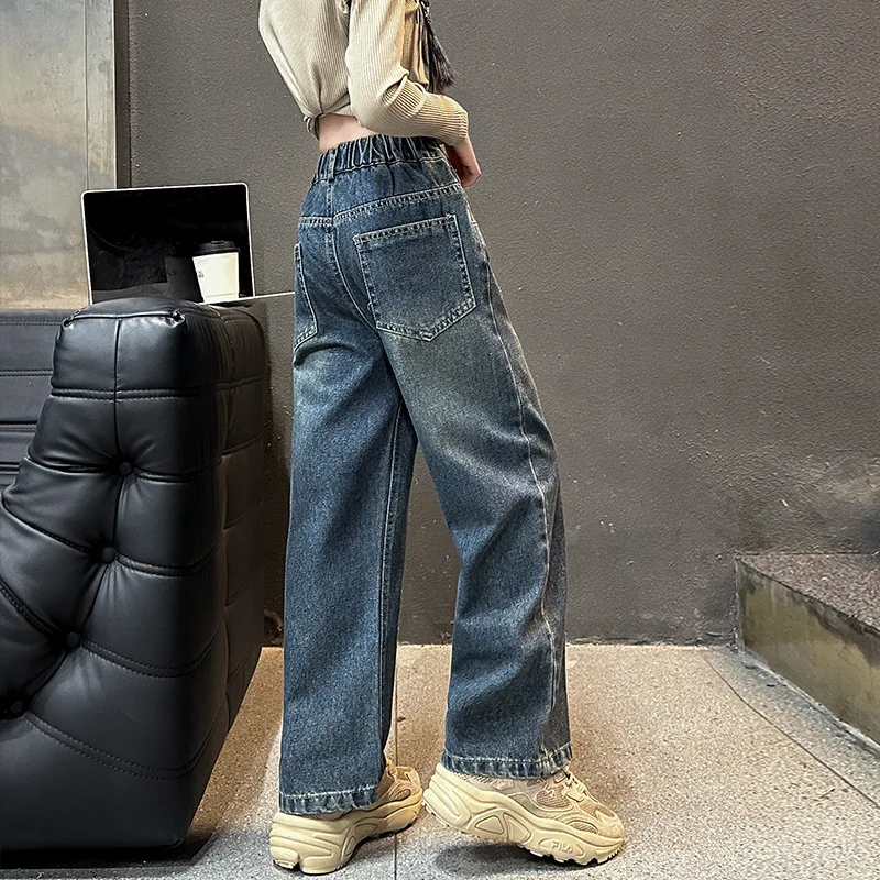 Girls Jeans Spring and Autumn New Children\'s Straight Pants Children\'s Pants Korean Wide Leg Pants