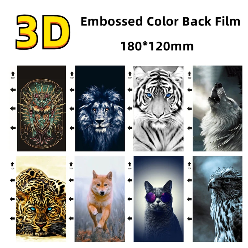 10-50PCS 3D Embossed Color Sticker Back Cover Protector for Hydrogel Film Cutting Machine Rear Phone Animal Decorative Skin