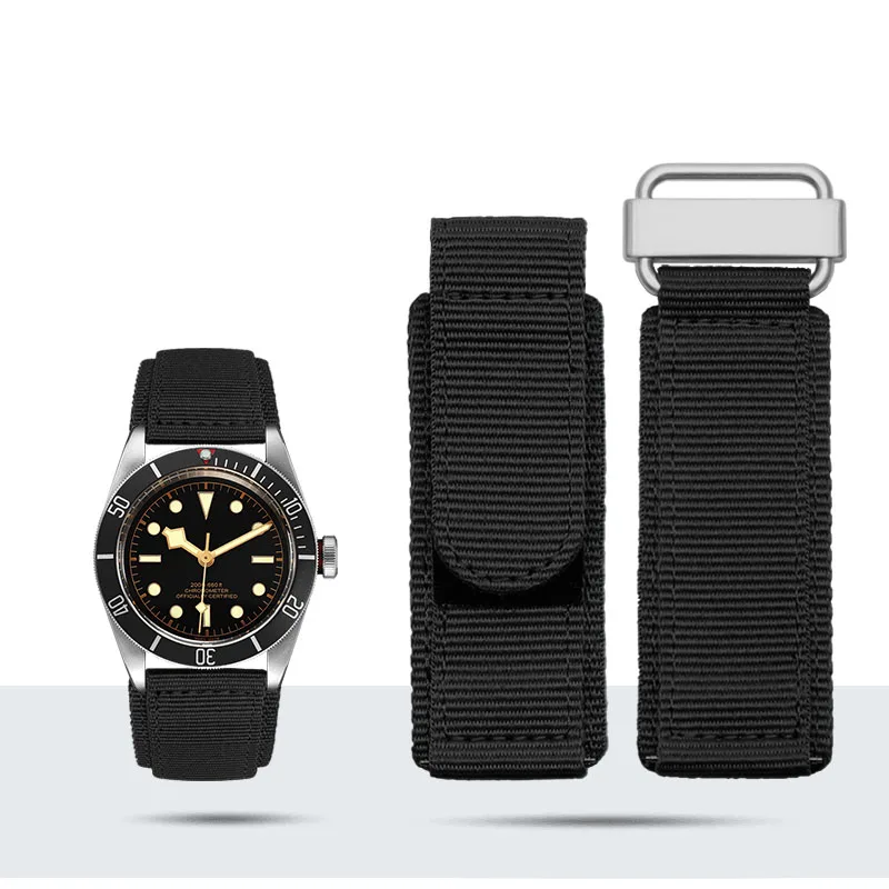 For Tudor Seiko Breitling Panerai Breathable Durable Outdoor Comfortable Nylon Canvas Hook and Loop Fastener Watch Strap 22mm