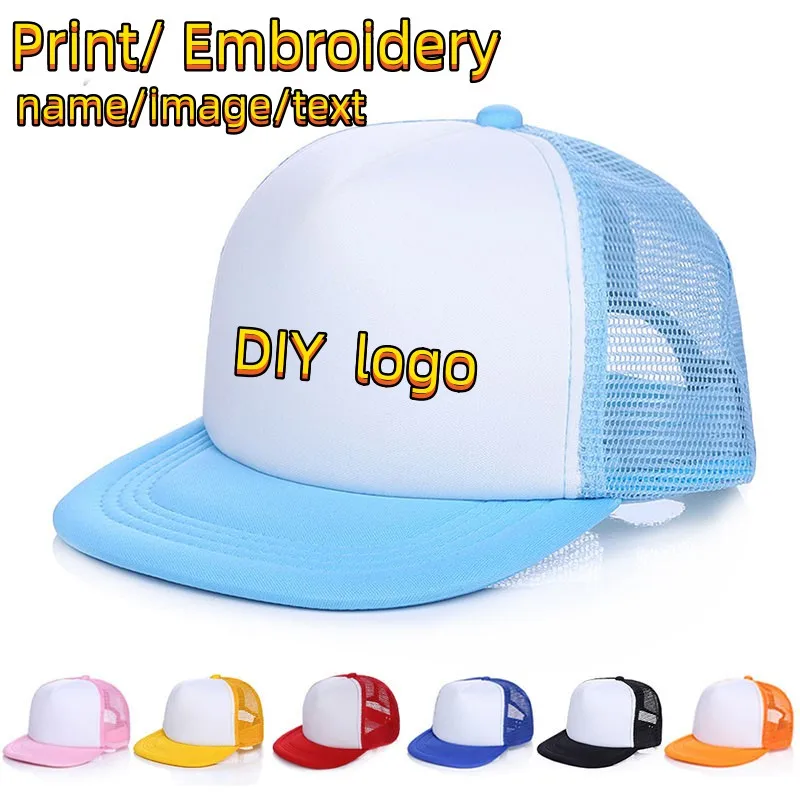 Custom DIY Logo For Kids Mesh Sports Baseball Cap Trucker Hat For boys and girls Cheap Snapback Hat Adjustable Sun Hats Children