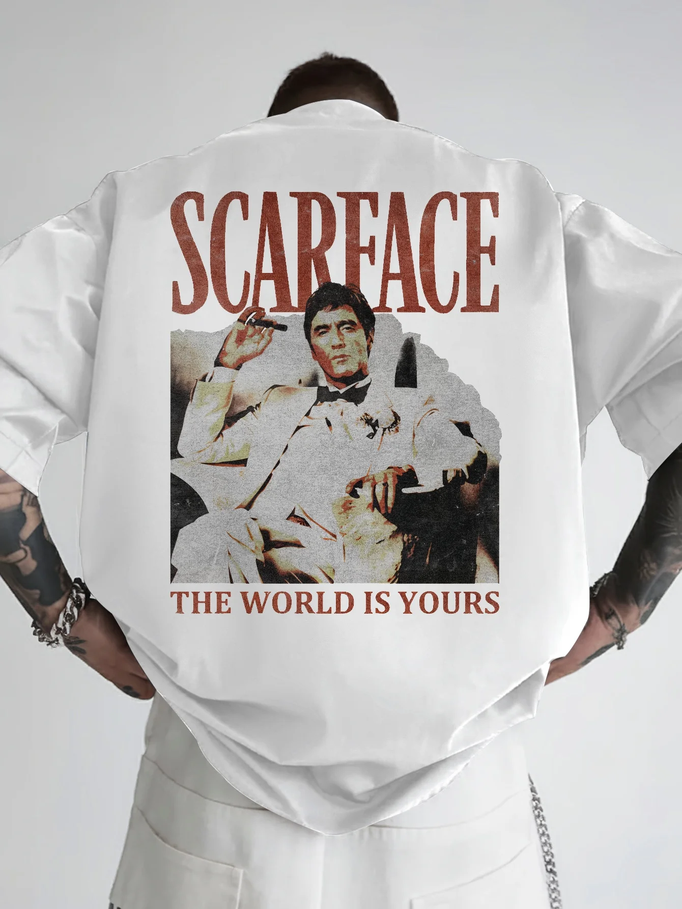Male Image White Suit Print 100% Cotton Men Women T-shirt Summer Autumn Daily Outdoor Sports Casual Loose Street Short-sleeve