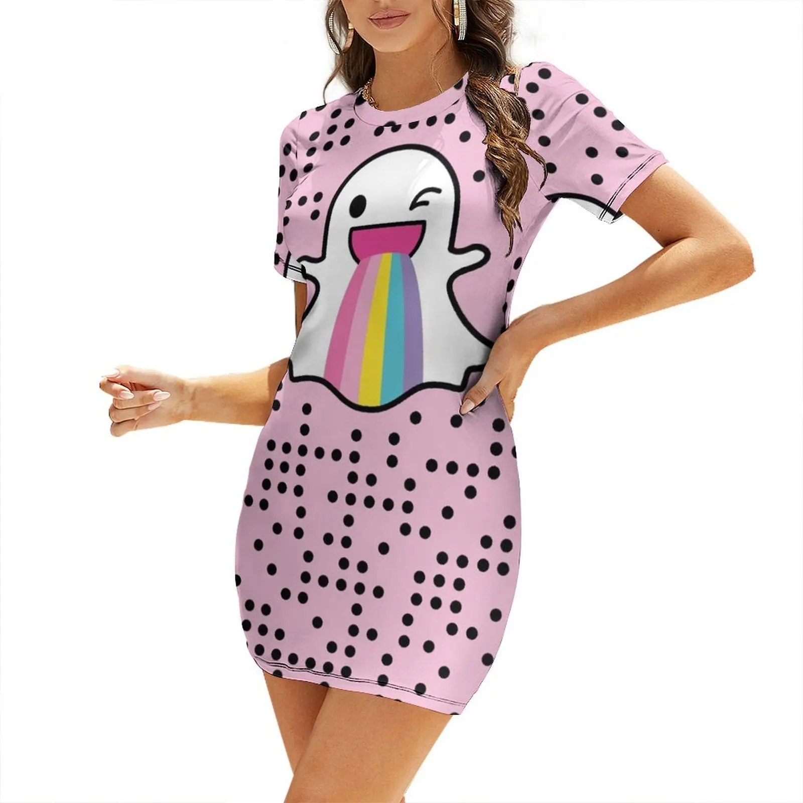 

Pastel Pink Rainbow Snap-Chat Gift Birthday Holiday by Mesa Cute Short Sleeved Dress Women's summer dress Long dresses