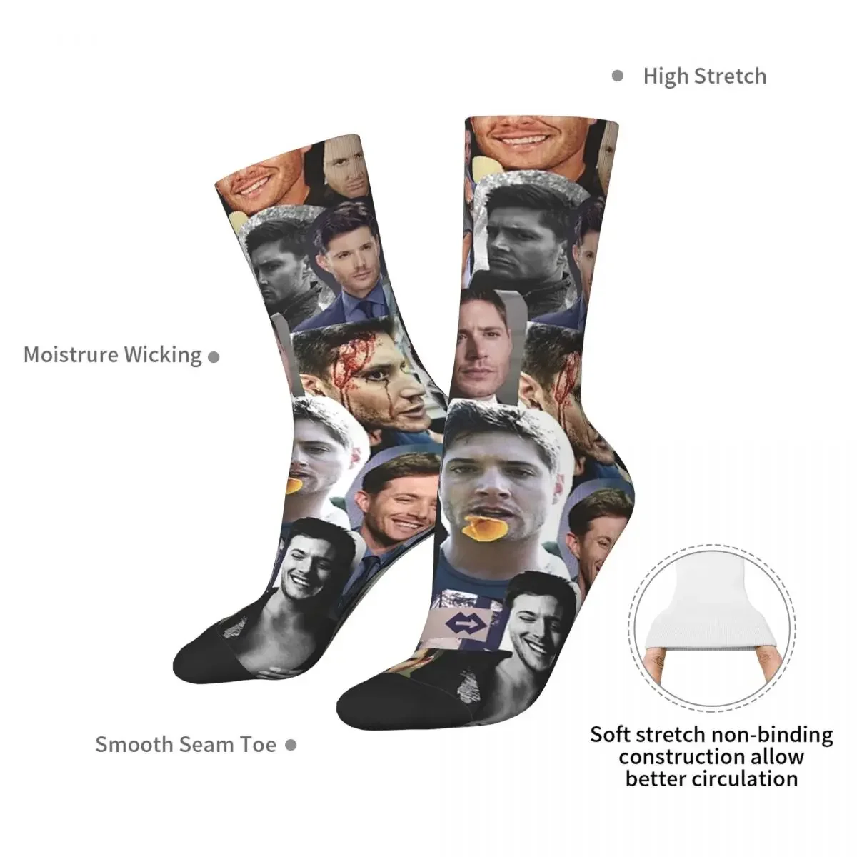 Jensen Ackles Collage Socks Harajuku High Quality Stockings All Season Long Socks Accessories for Unisex Birthday Present