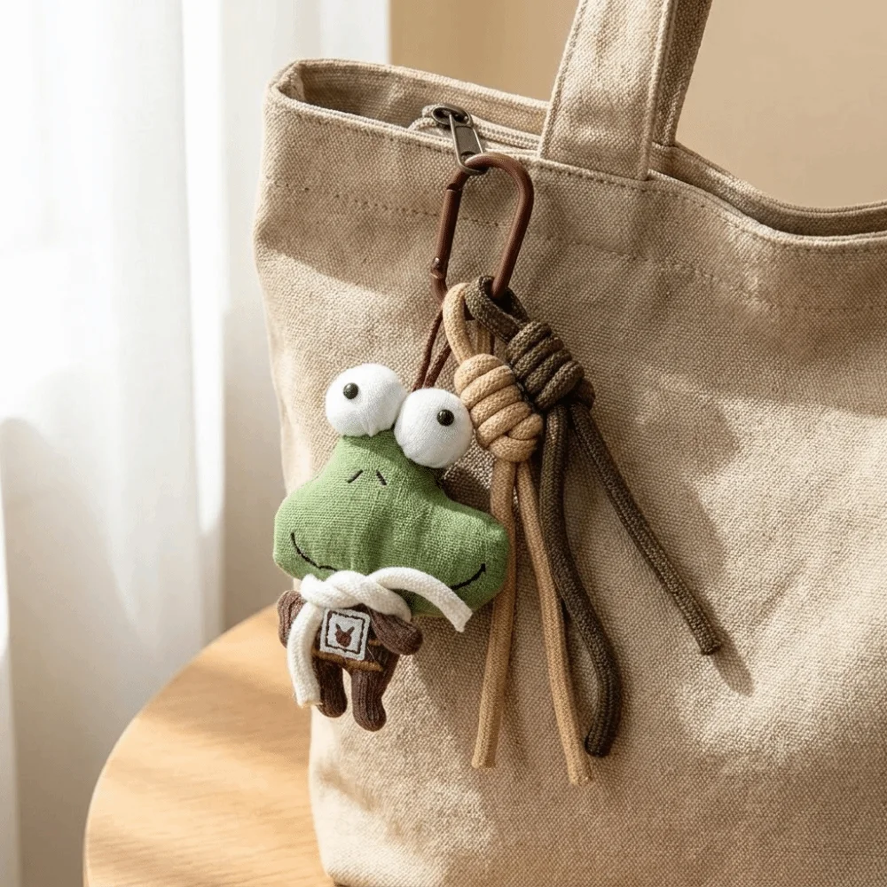 Vintage Polyester Cloth Animal Keychain Cotton Soft Texture Plush Pendant Braided Lanyard Cartoon Backpack Charm Gift