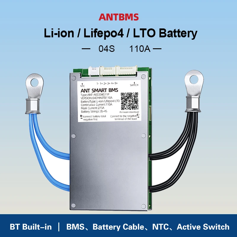 ANT smart BMS 4S Li-ion Lifepo4 LTO Battery smart bms 12V continuous 110A peak 275A Bluetooth Built-in smart balance board