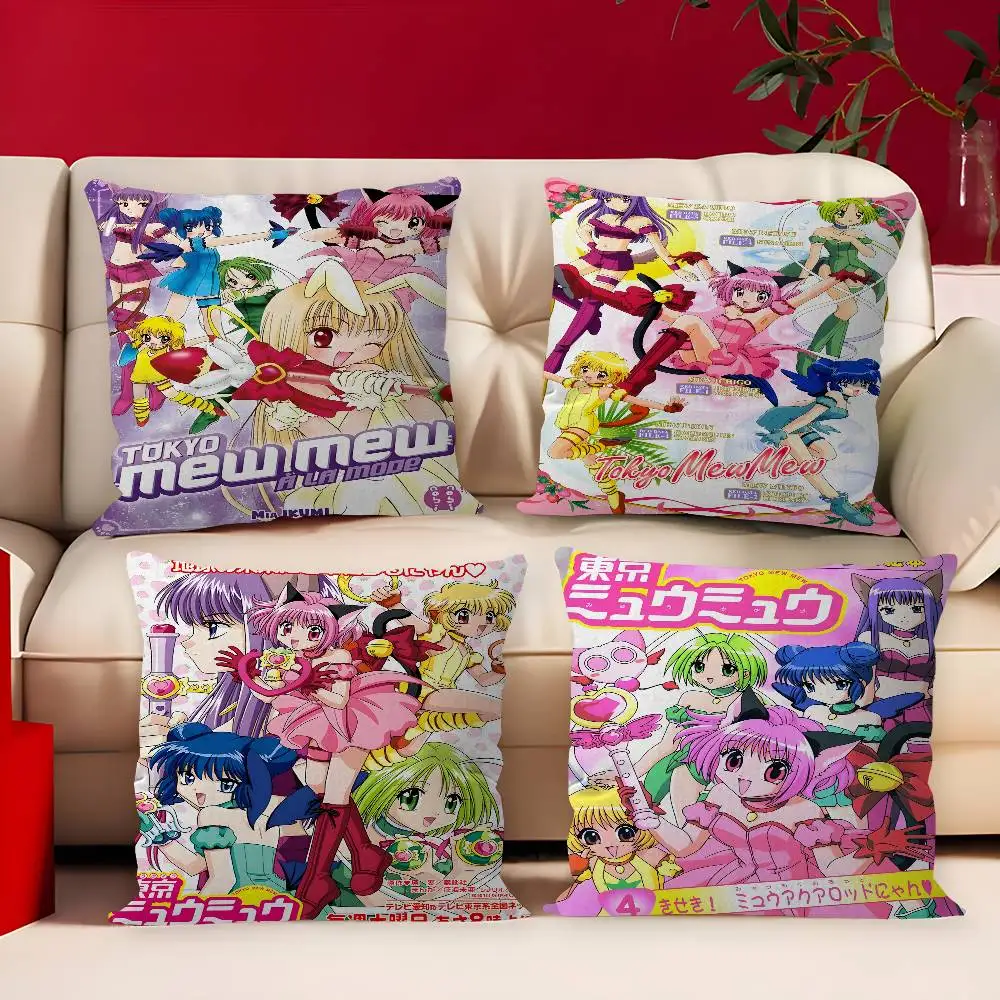 Tokyo Mew Mew Anime Pillow Covers Cartoon Sofa Decorative Home Double-sided Printing Short Plush Cute Cushion Cover