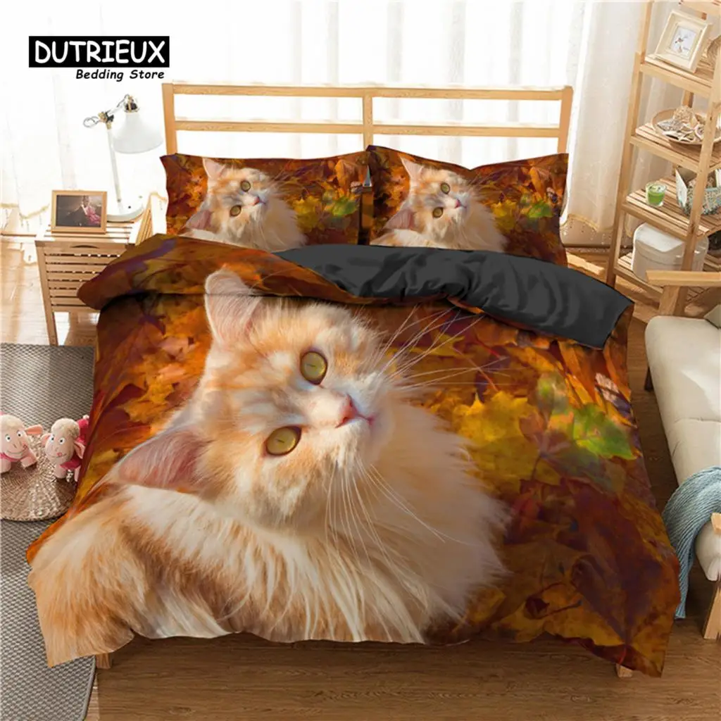 

Colorful Cat Bedding Set For Kids Girls Boys 2/3pcs Cute Cat Duvet Cover Set King Microfiber Animal Comforter Cover Pillowcases