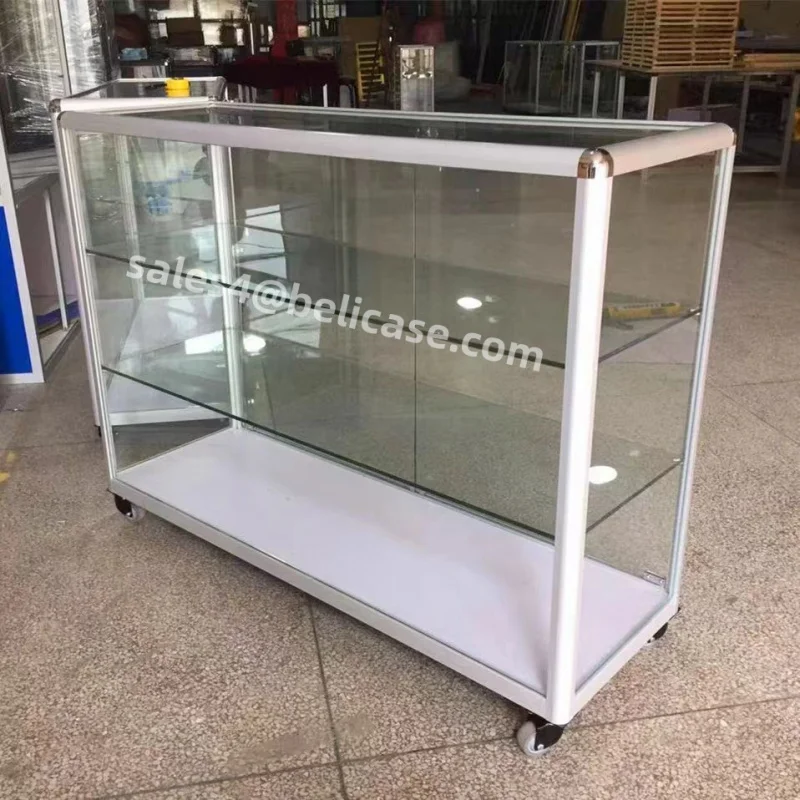 

2025customized.Shop Glass Showcase Display Full Glass Counter with Lights Thick Aluminum Frame Display Cases