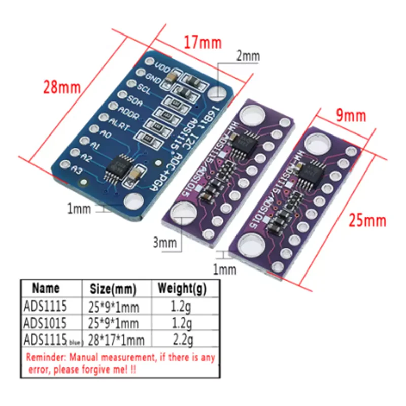16 Bit I2C ADS1115 ADS1015 Module ADC 4 channel with Pro Gain Amplifier 2.0V to 5.5V for Arduino RPi