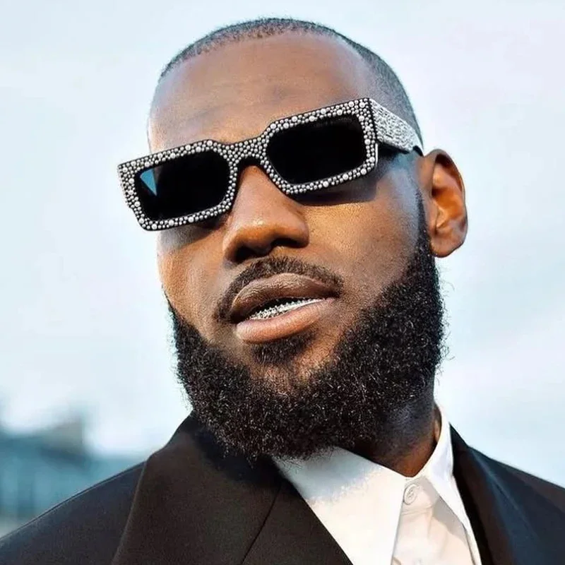 Luxuriöse Quadratische Sonnenbrille für Damen und Herren, Modische Diamant-Rechteck-Brille, Designer Glitzer-Sonnenbrille UV400 Schutz