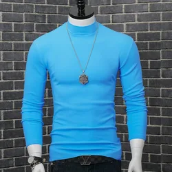 Fashion Men's Autumn Winter T-Shirt Casual Turtleneck High Collar Long Sleeves Solid Color Slim Top Clothes Outerwear Undershirt