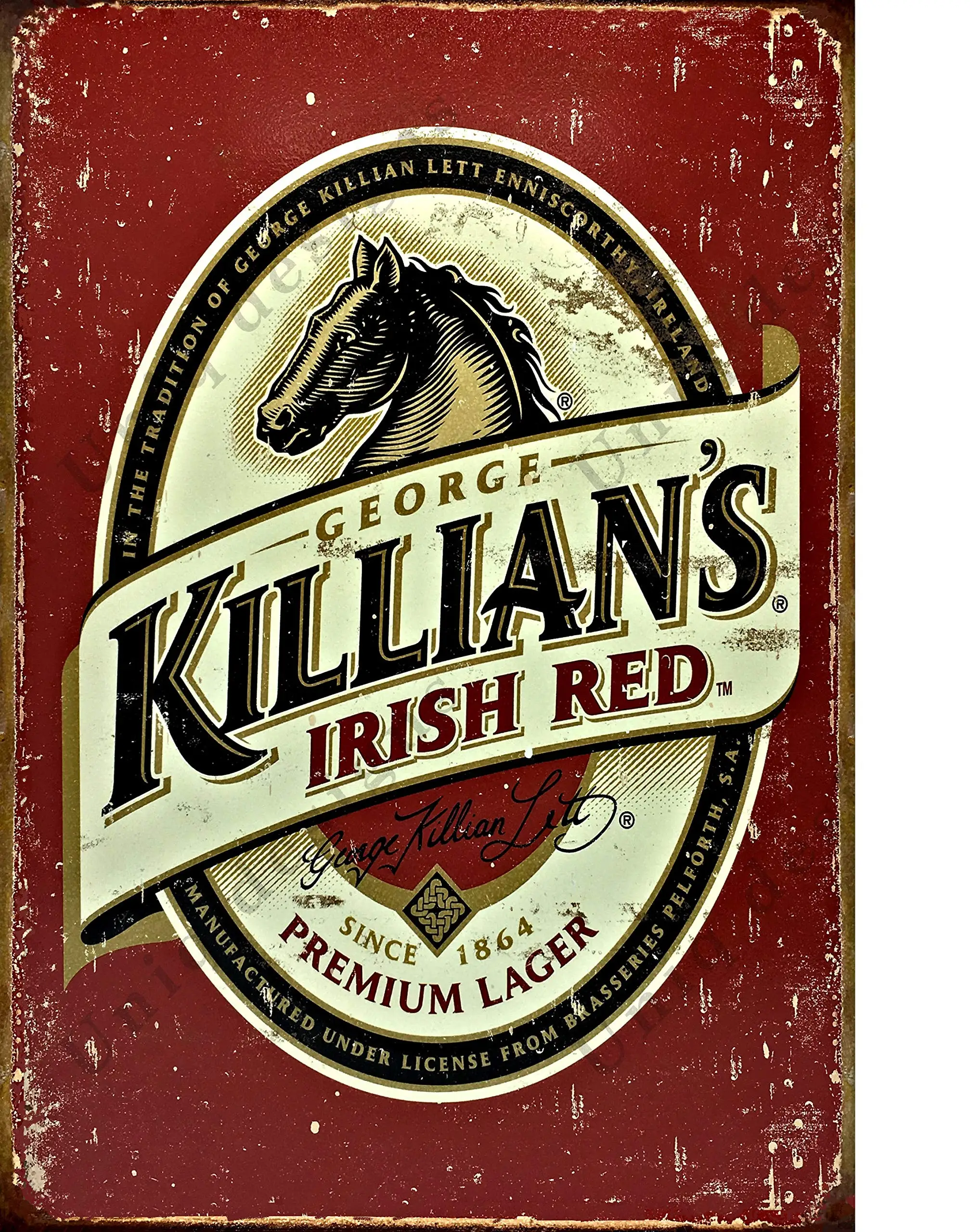 Letrero de cerveza Killians de UNiQ Designs, letrero metálico vintage Killians Irish Red, letreros de cerveza para bar, decoración de pared vintage con temática de cerveza, letrero con diseño de alcohol.