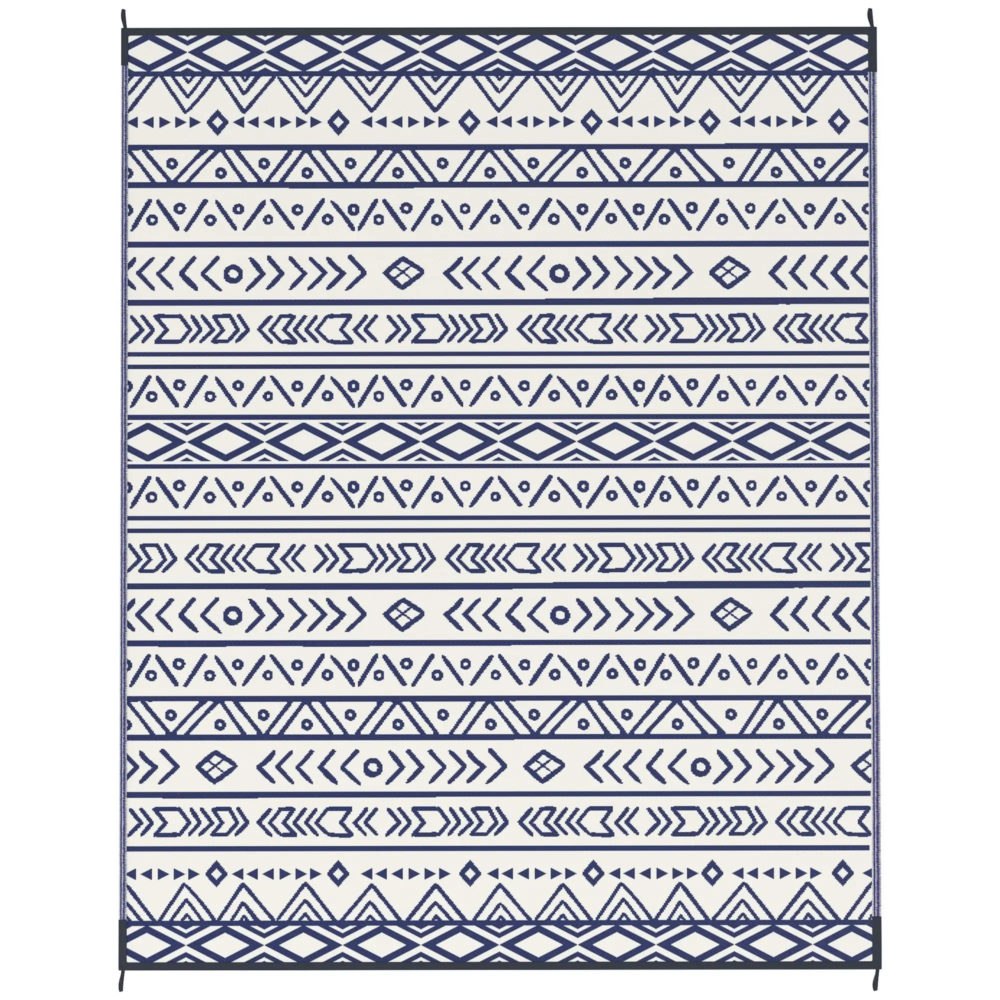 

For Outsunny Reversible Outdoor Rug, Waterproof Plastic Straw with Carry Bag, 8' x 10', Blue & White Geometric