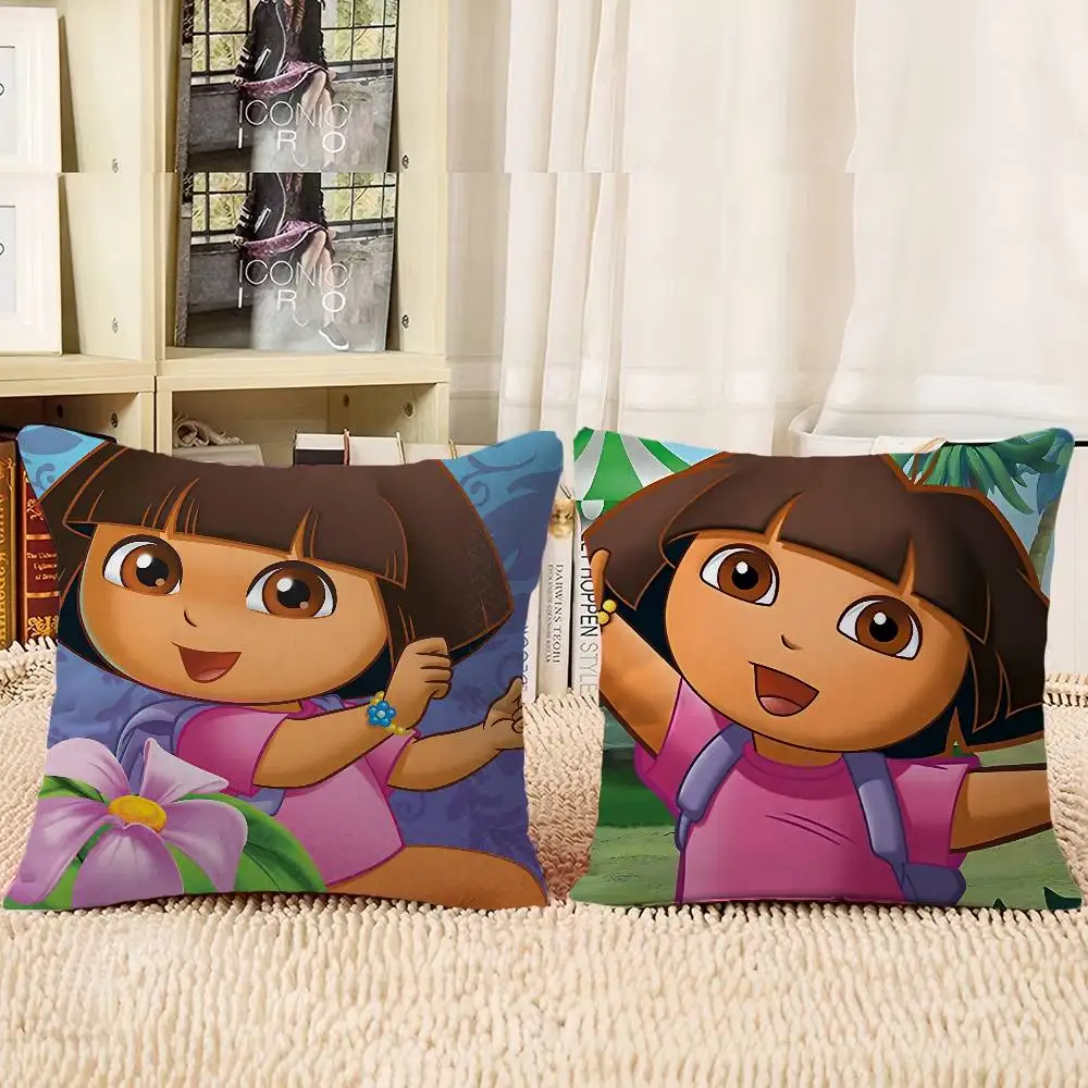 غطاء وسادة كلاسيكي من الرسوم المتحركة Dora The Explorer غطاء وسادة قابل للإزالة وقابل للغسل - كتان ناعم لجميع المواسم