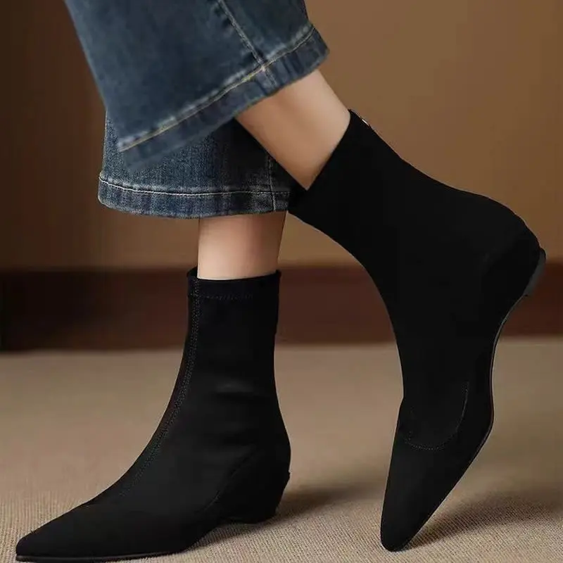 Pointed Toe Women Ankle Boots Fashion Flats Shoes Winter Warm Cozy Snow Boots Elegant Retro Woman Botas 2025 Trend Mujer Zapatos